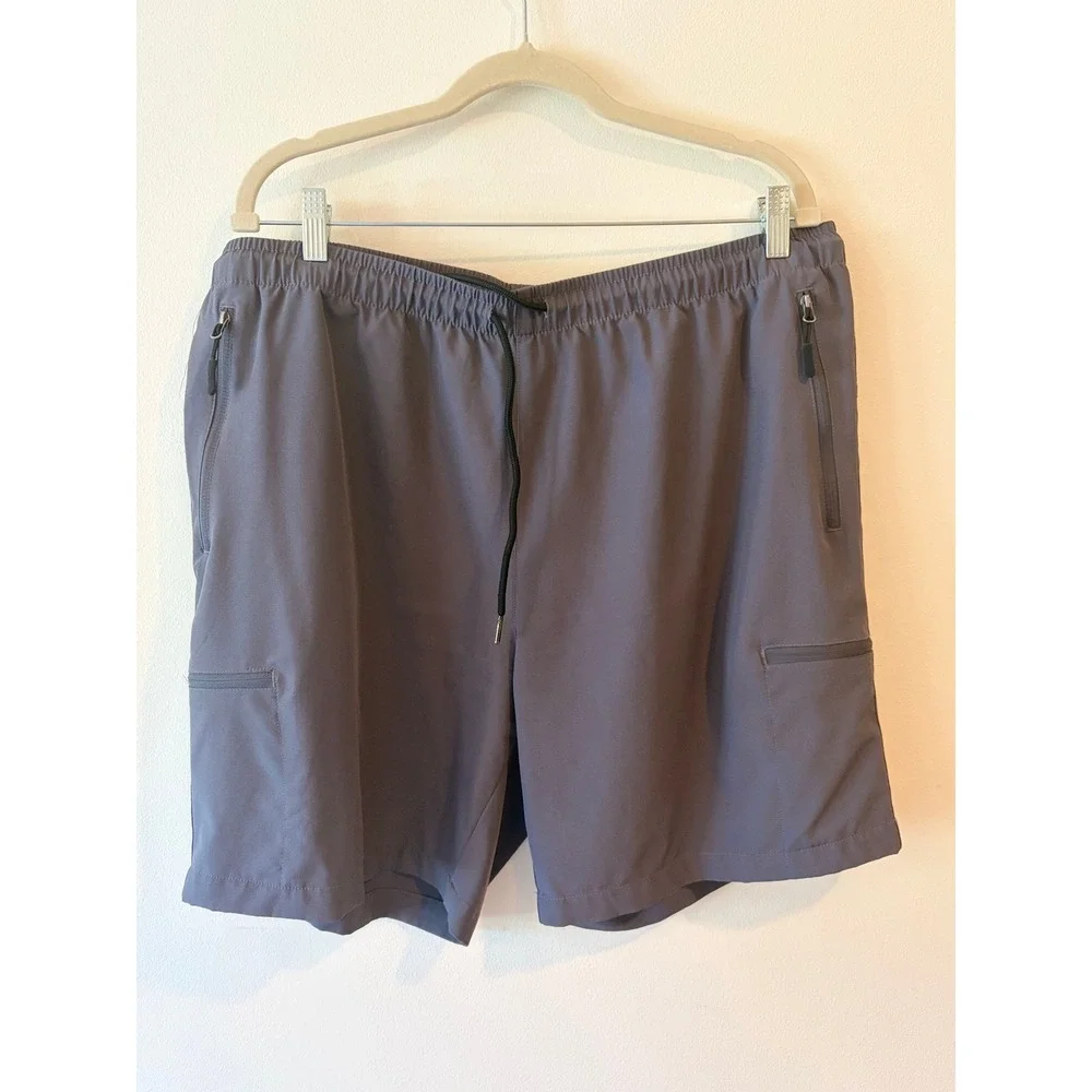 Santiny Mens XXL Gray Cargo Athletic Shorts Zipper Pockets Hiking Gym Running